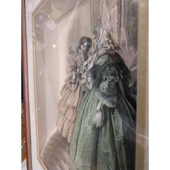 Antique Framed Victorian Style 3D Shadow Box Art With Two Women In Elegant Dress - Picture 5 of 7